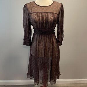 Sheer, Brown and Red DKNY Dress